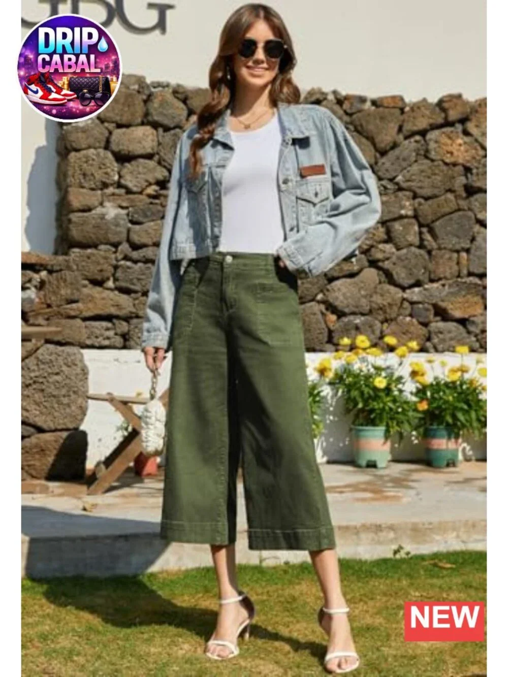 Wide Leg Capri Pants for Women High Waisted Stretchy Chino Capris Cropped